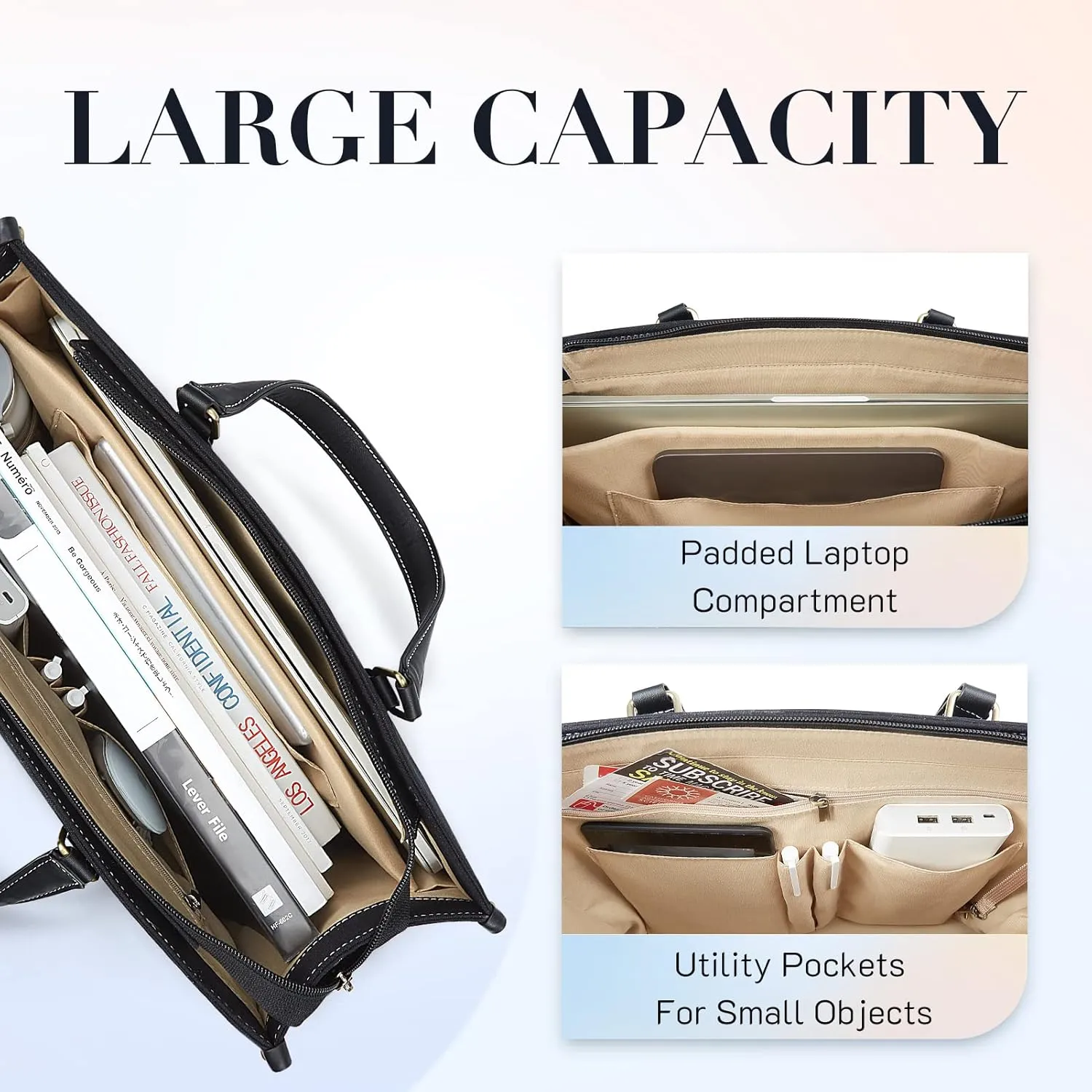 Missnine Tote Bag Canvas Laptop Bag for Women 15.6 inch Casual Work Bags with Clutch Purse Computer 2 PCS Set for Travel, Office, College