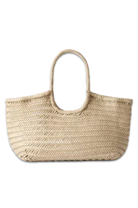 Nantucket Large Woven Leather Tote Cream