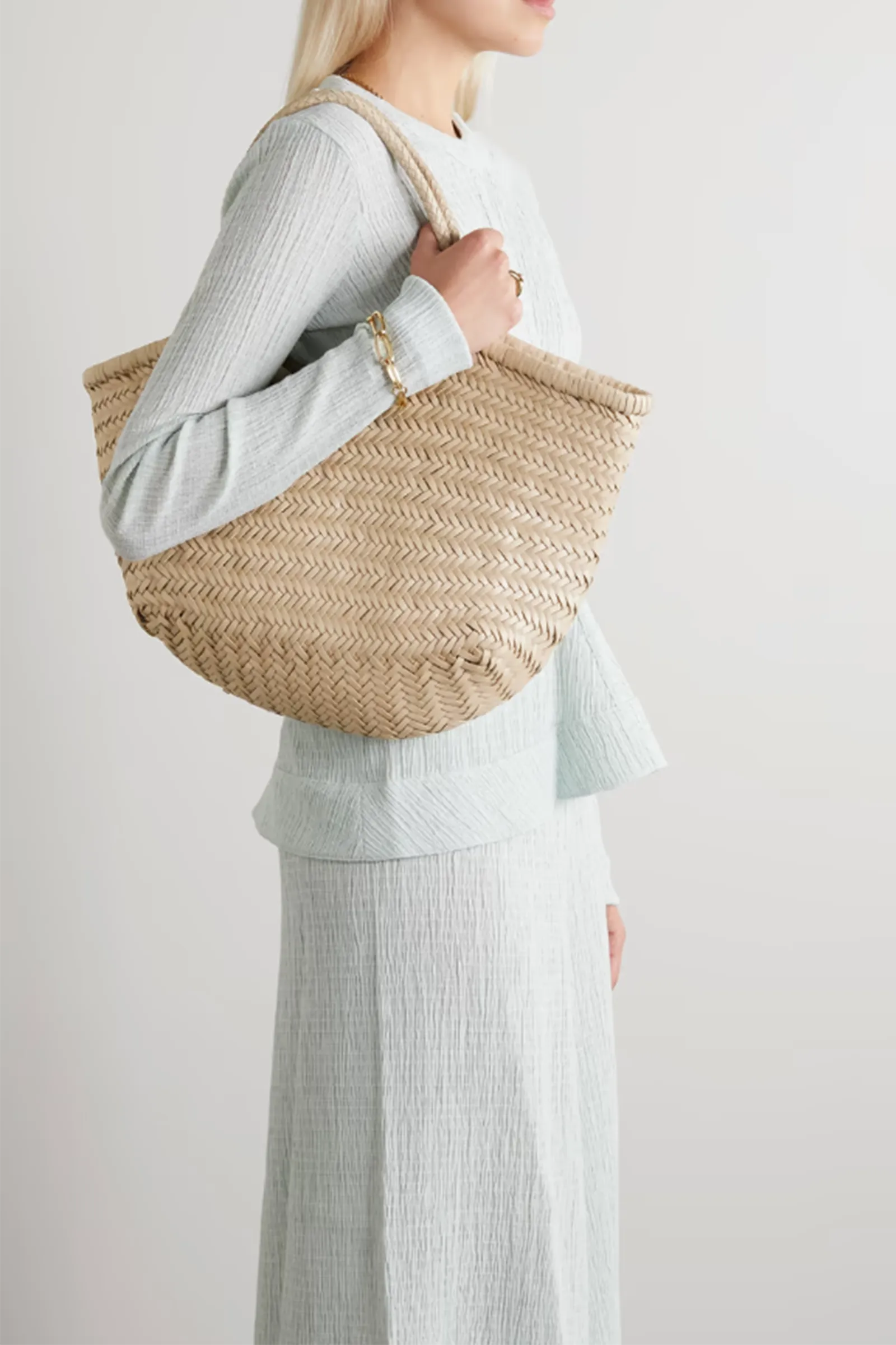 Nantucket Large Woven Leather Tote Cream