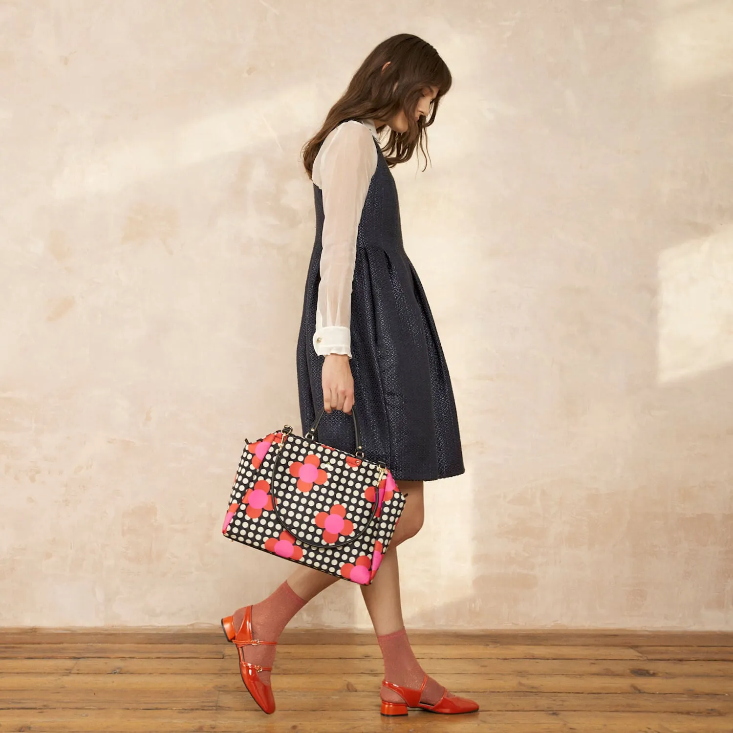 Opera Big Tote - Fuchsia Flower Polka Dot