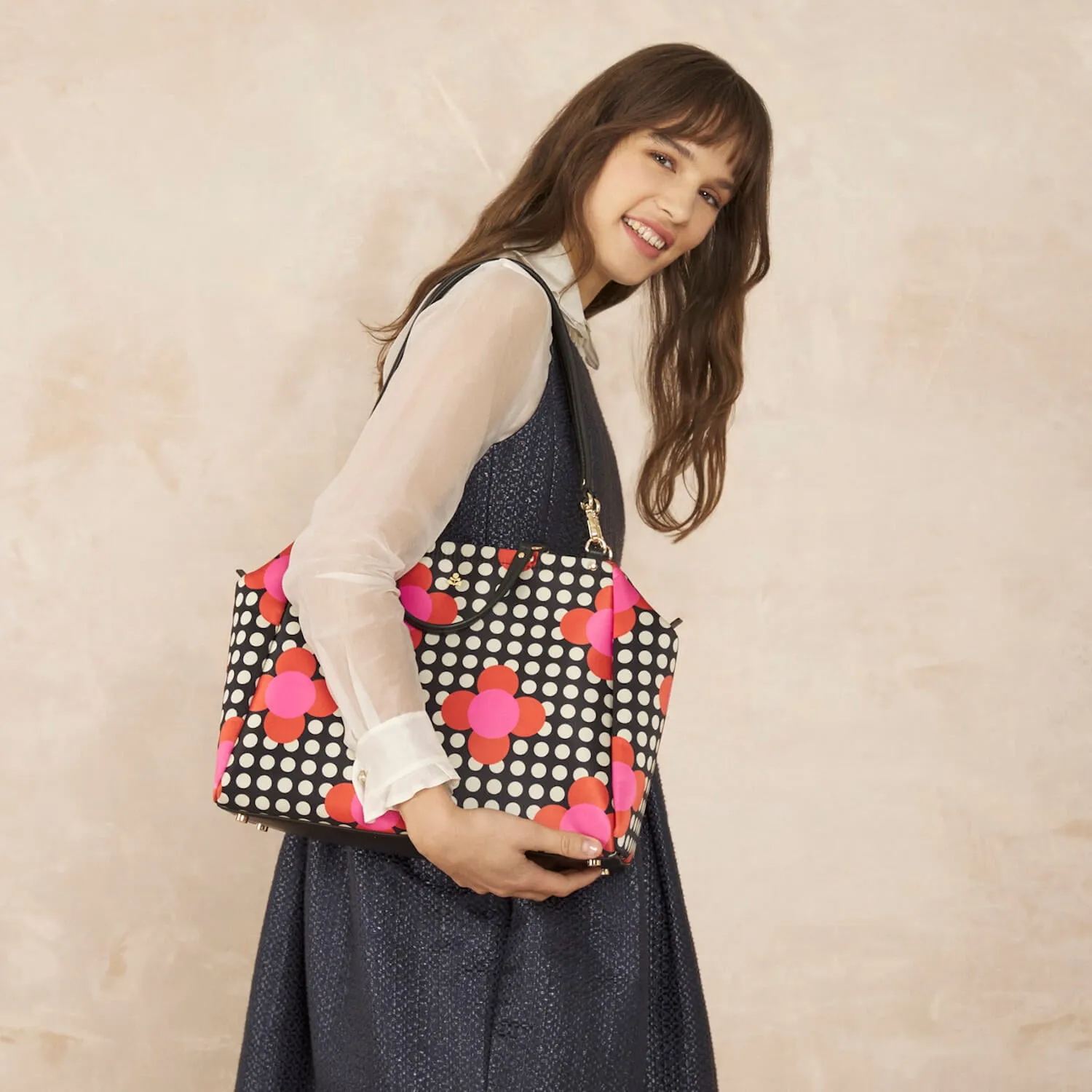 Opera Big Tote - Fuchsia Flower Polka Dot