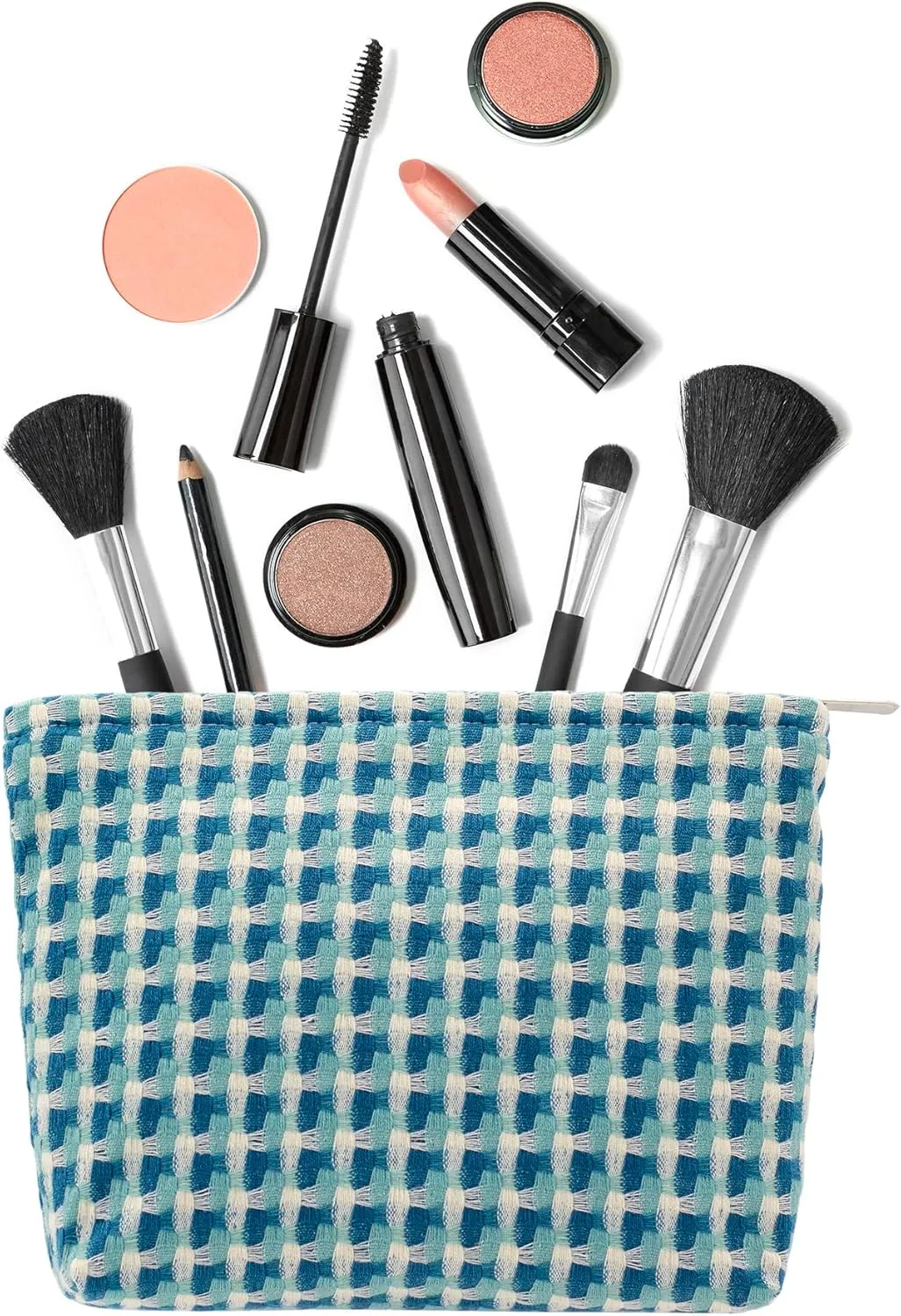 PAZIMIIK Makeup Bags for Purse Zipper Cosmetic Pouch Large Travel Canvas Make Up Organizer Tool Pouch for Women and Girls,Grid Green