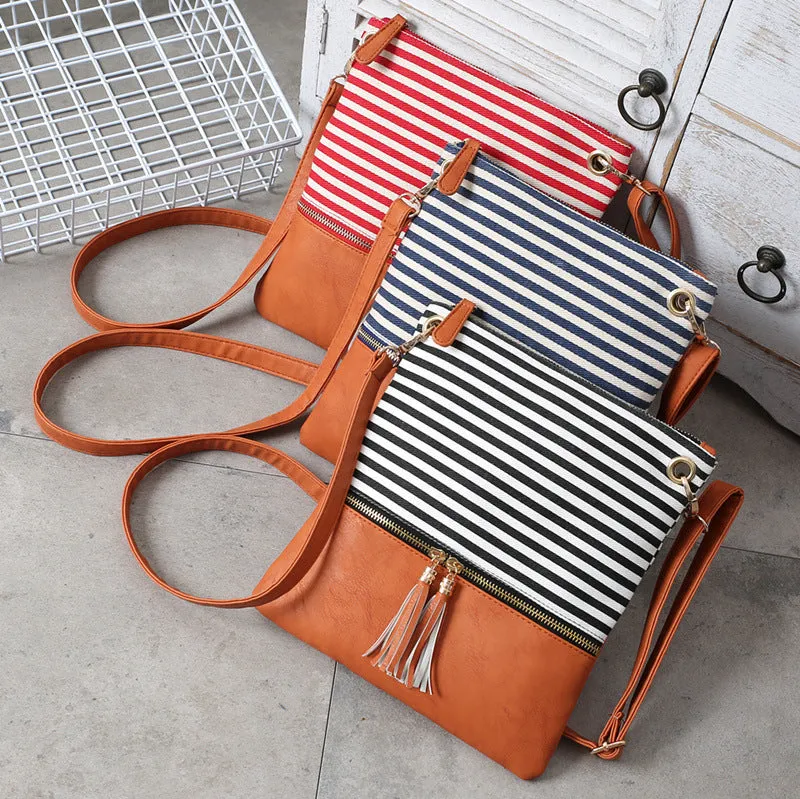 Paziye Striped Fringed Shoulder Crossbody Bag