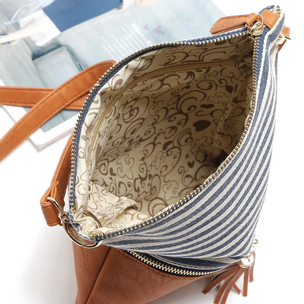Paziye Striped Fringed Shoulder Crossbody Bag