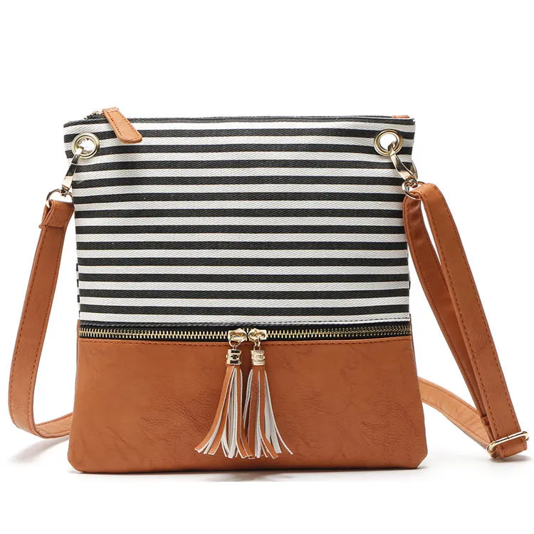 Paziye Striped Fringed Shoulder Crossbody Bag