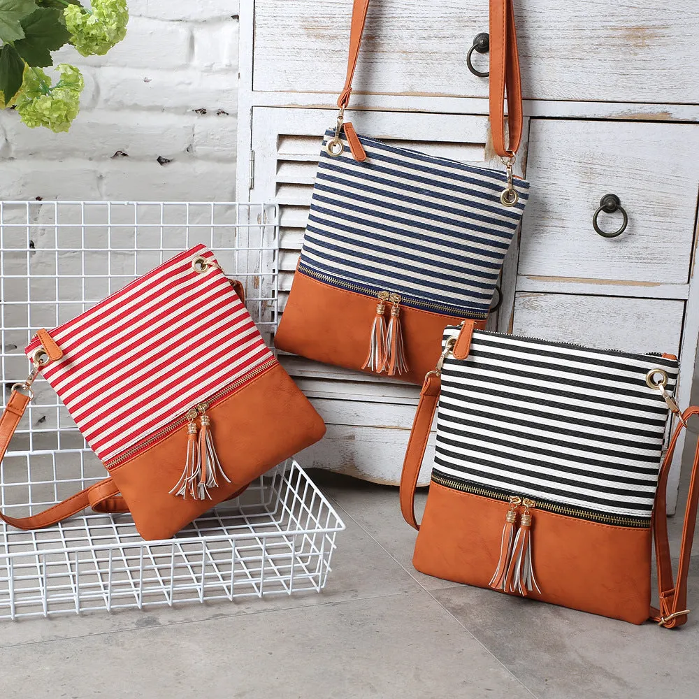 Paziye Striped Fringed Shoulder Crossbody Bag