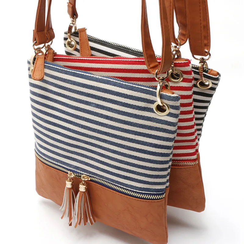 Paziye Striped Fringed Shoulder Crossbody Bag