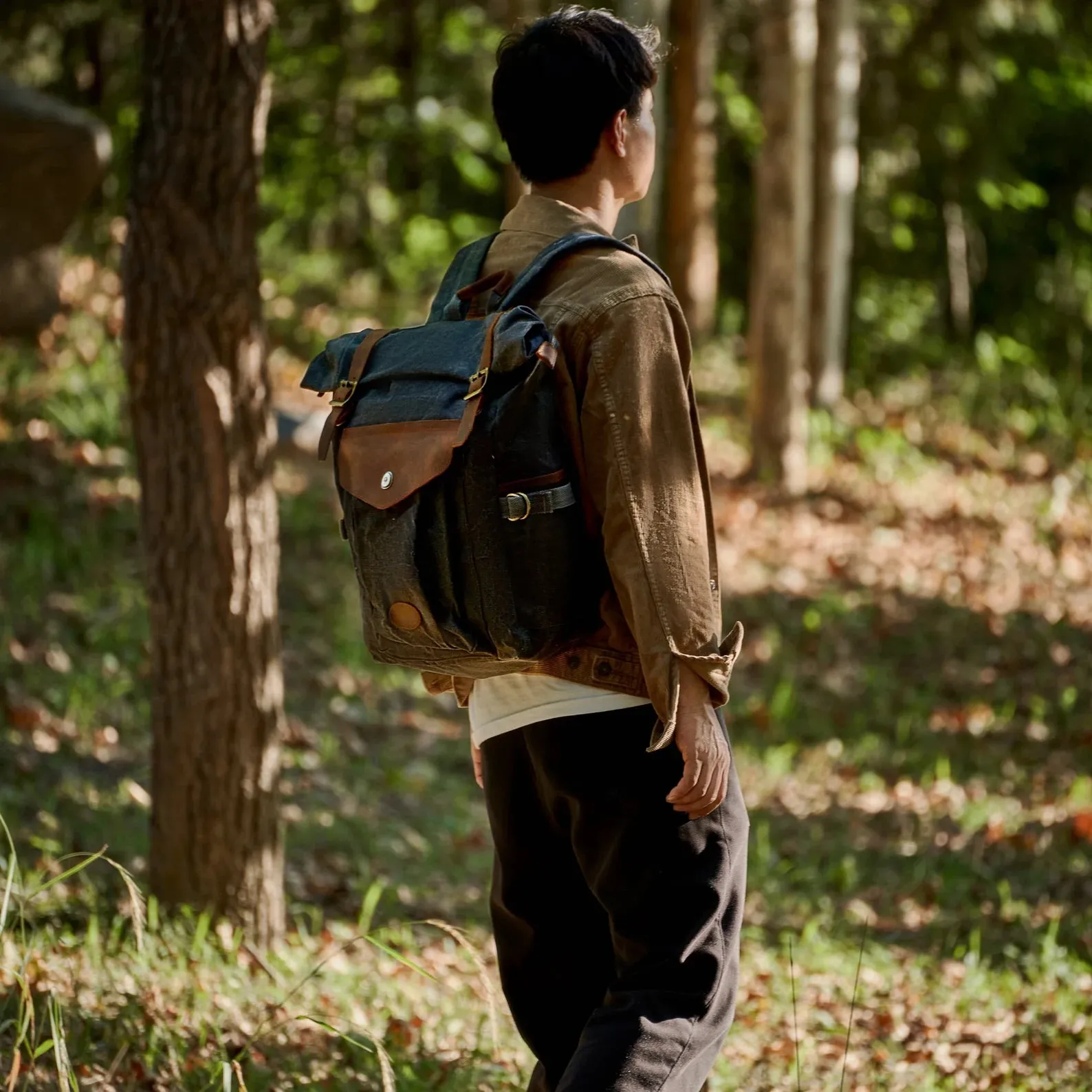 Personalized Canvas Backpack Waxed Canvas Leather Backpack Canvas Rucksack Waterproof Backpack Hiking Bag