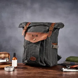 Personalized Canvas Backpack Waxed Canvas Leather Backpack Canvas Rucksack Waterproof Backpack Hiking Bag