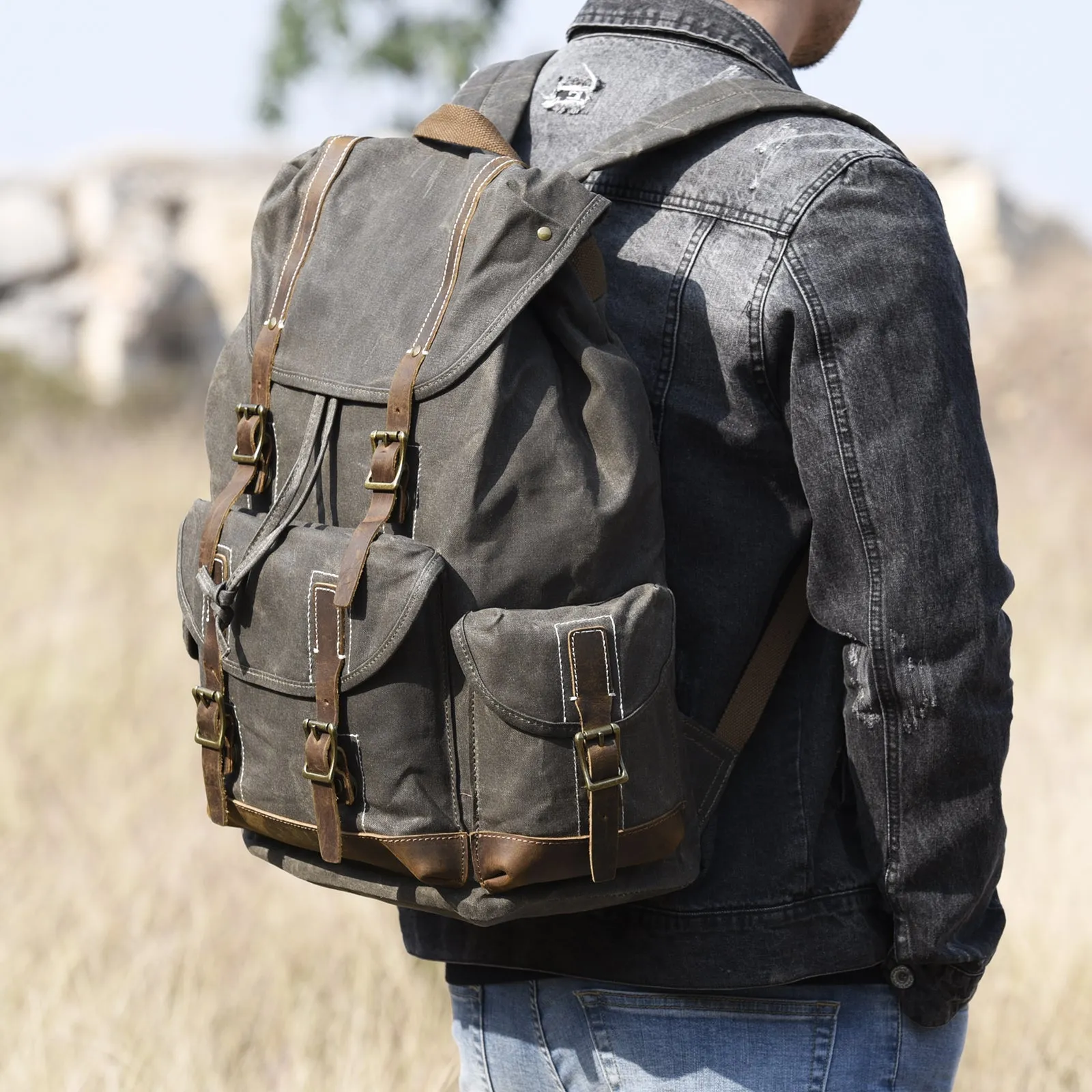 Personalized Waxed Canvas Backpack Large Travel Backpack Laptop Backpack Unisex Weekender Backpack School Backpack