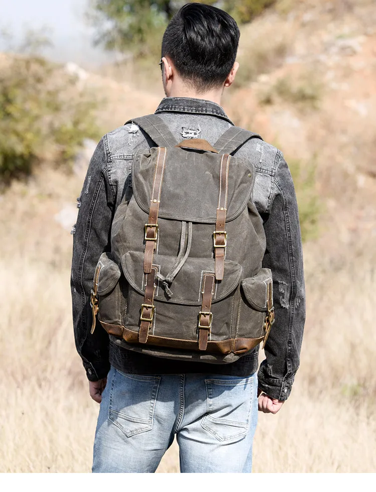 Personalized Waxed Canvas Backpack Large Travel Backpack Laptop Backpack Unisex Weekender Backpack School Backpack