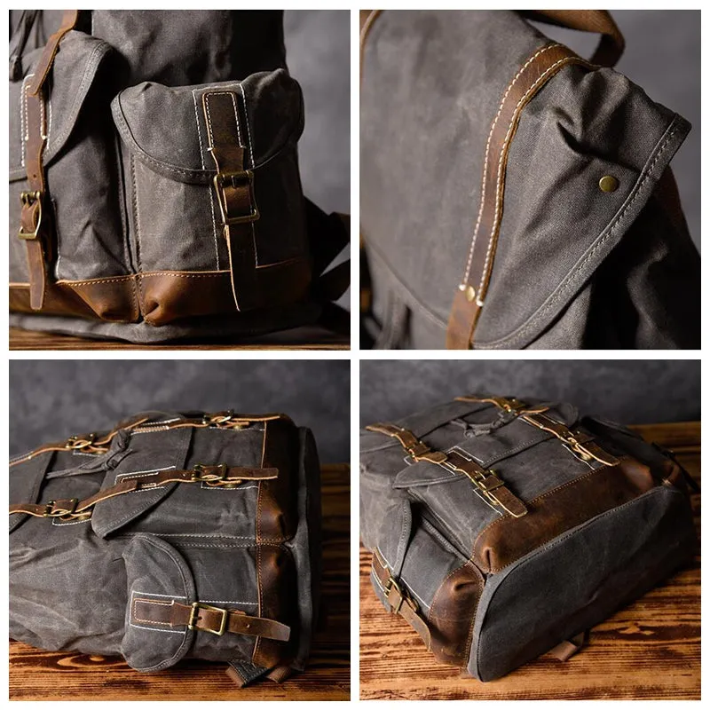 Personalized Waxed Canvas Backpack Large Travel Backpack Laptop Backpack Unisex Weekender Backpack School Backpack
