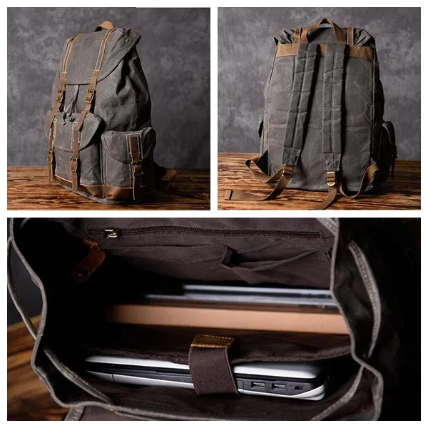 Personalized Waxed Canvas Backpack Large Travel Backpack Laptop Backpack Unisex Weekender Backpack School Backpack