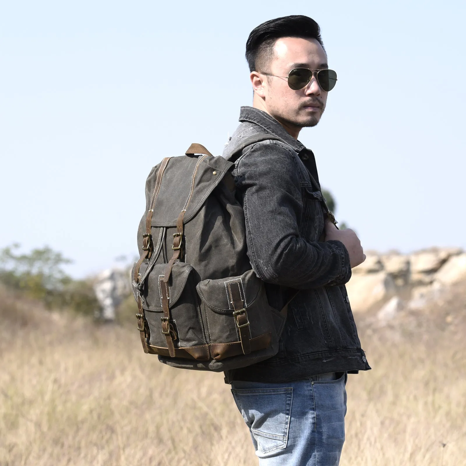 Personalized Waxed Canvas Backpack Large Travel Backpack Laptop Backpack Unisex Weekender Backpack School Backpack