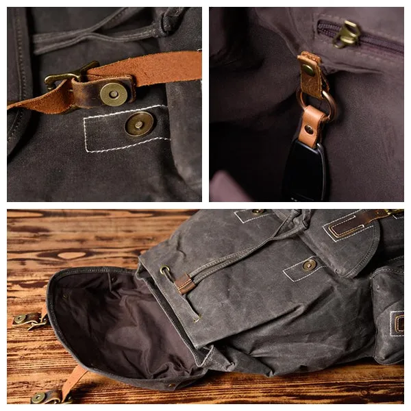Personalized Waxed Canvas Backpack Large Travel Backpack Laptop Backpack Unisex Weekender Backpack School Backpack