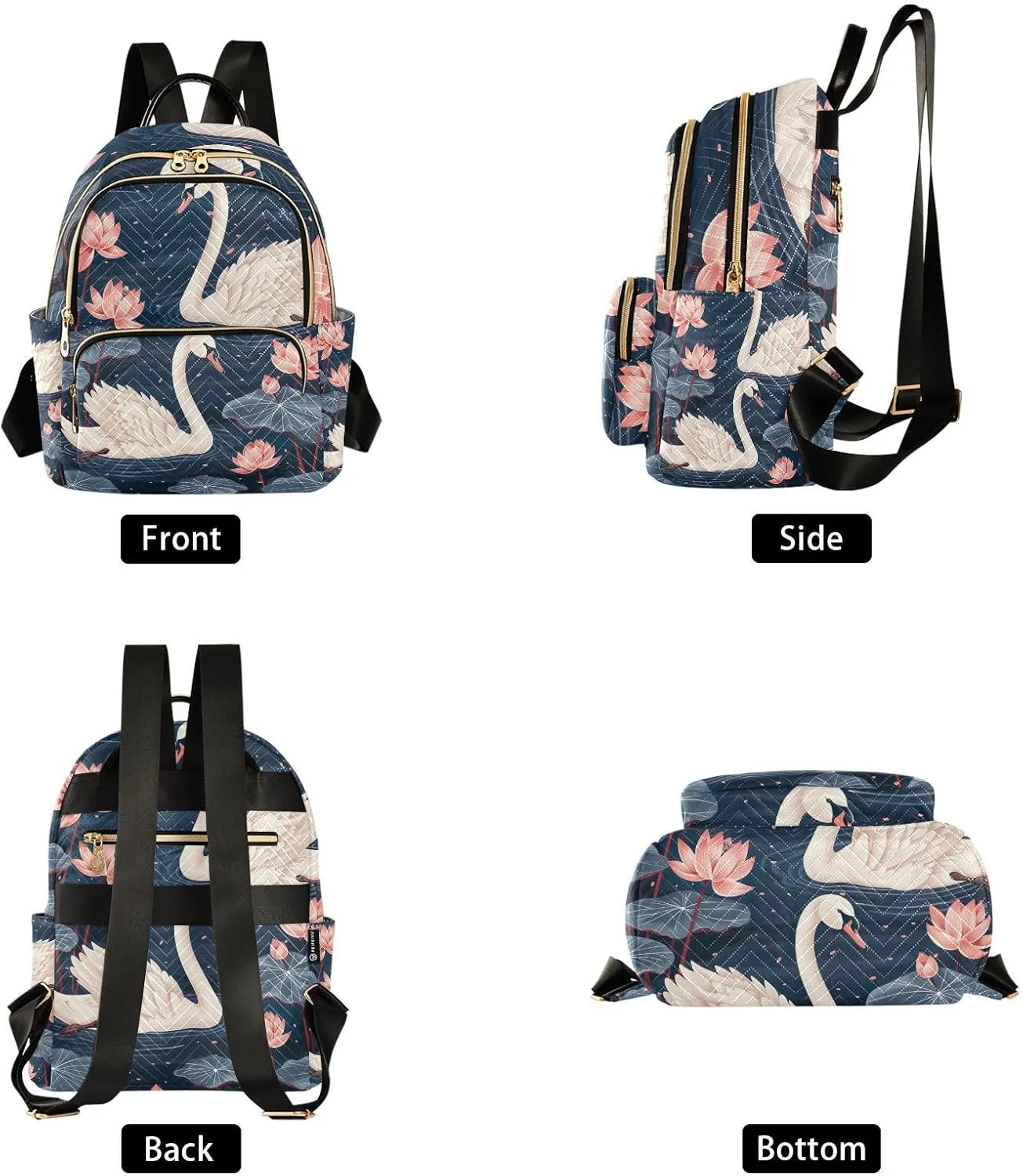 Pond Swans Lotus Flowers Mini Backpack for Women Quilted Small Backpack Purse Causal Daypack for Travel, S