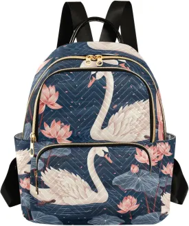 Pond Swans Lotus Flowers Mini Backpack for Women Quilted Small Backpack Purse Causal Daypack for Travel, S