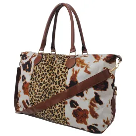 !SALE! Cow Print with Leopard Faux Fur Weekender Bag