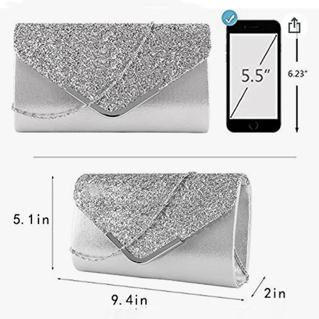 Silver Envelope Purse With Rhinestone Satin Clutch Purse Cocktail Wedding Party Bridal Handbag