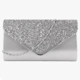 Silver Envelope Purse With Rhinestone Satin Clutch Purse Cocktail Wedding Party Bridal Handbag