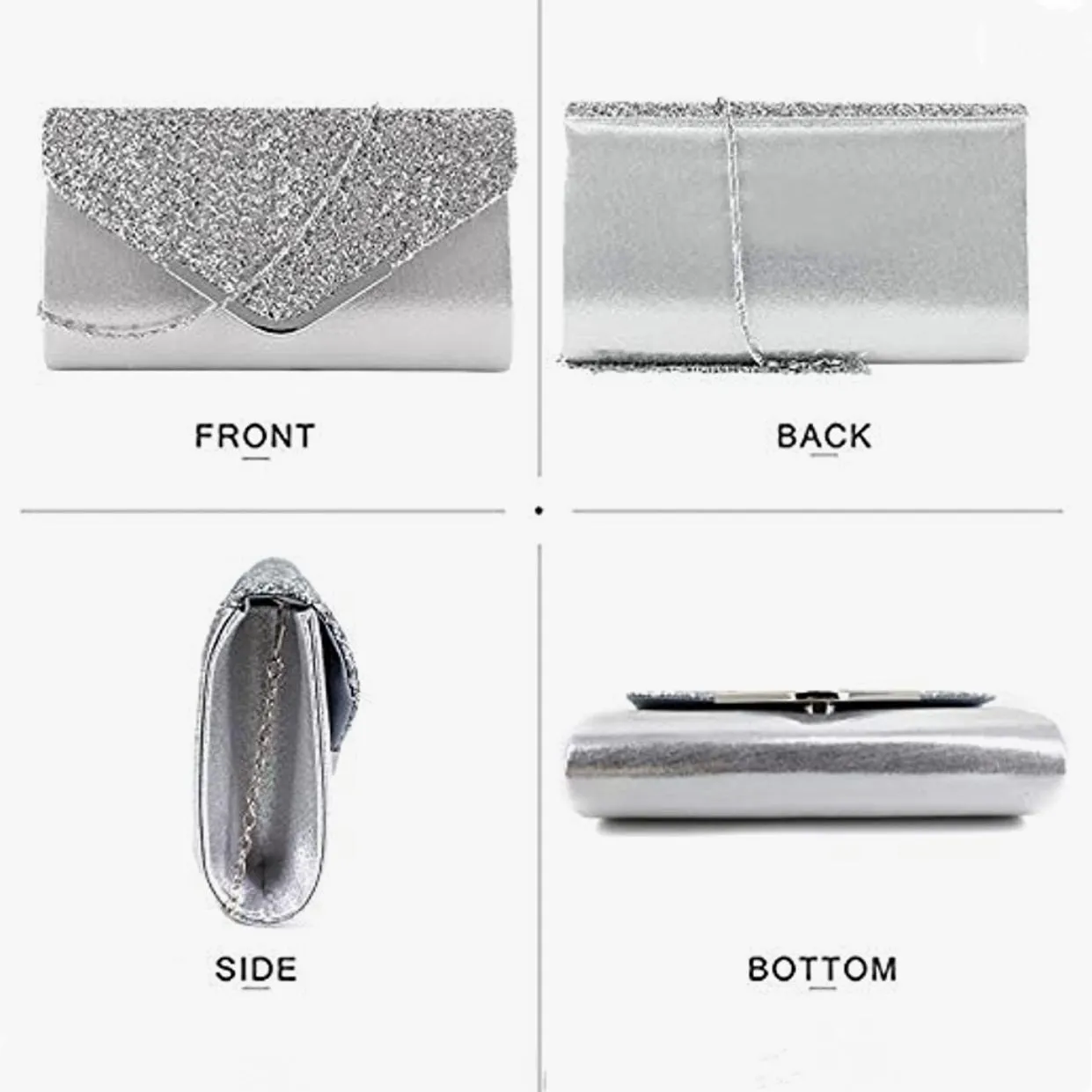 Silver Envelope Purse With Rhinestone Satin Clutch Purse Cocktail Wedding Party Bridal Handbag