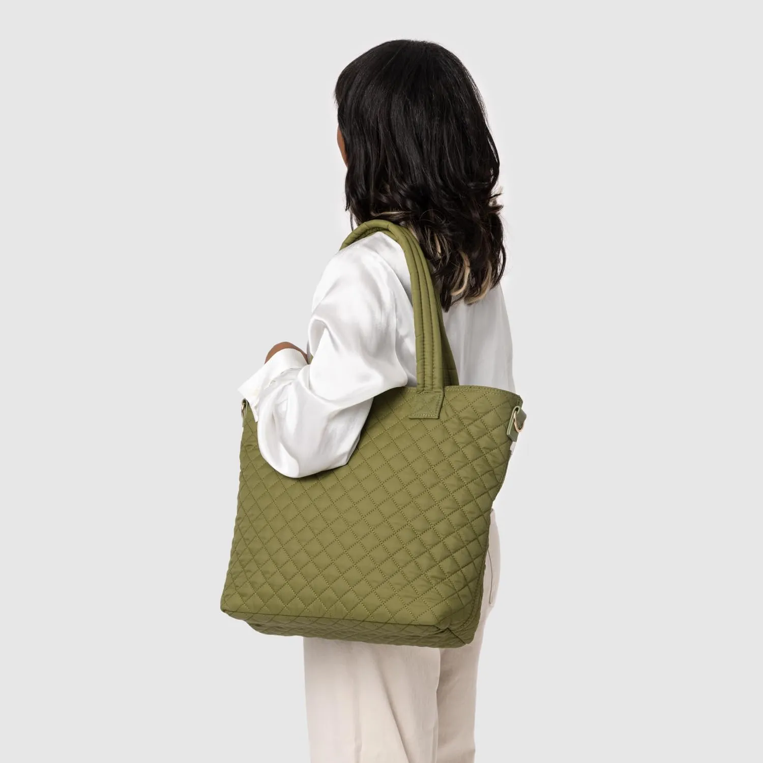 Simple Modern Quilted Tote Bag for Women | Medium Size w/Compartments & Laptop Sleeve | Adjustable Strap | Zipper Top