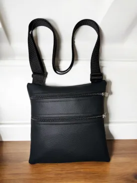 Sleek Black Large Crossbody Bag – Lightweight & Secure with Dual Zipper Pockets