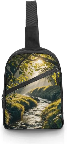 Sling Bag for Women Men Forest Creek Crossbody Bag Casual Daypack Backpack Shoulder Chest Bag Fashion Waist Pack Water Resistant Fanny Pack Crossbody Shoulder Bag