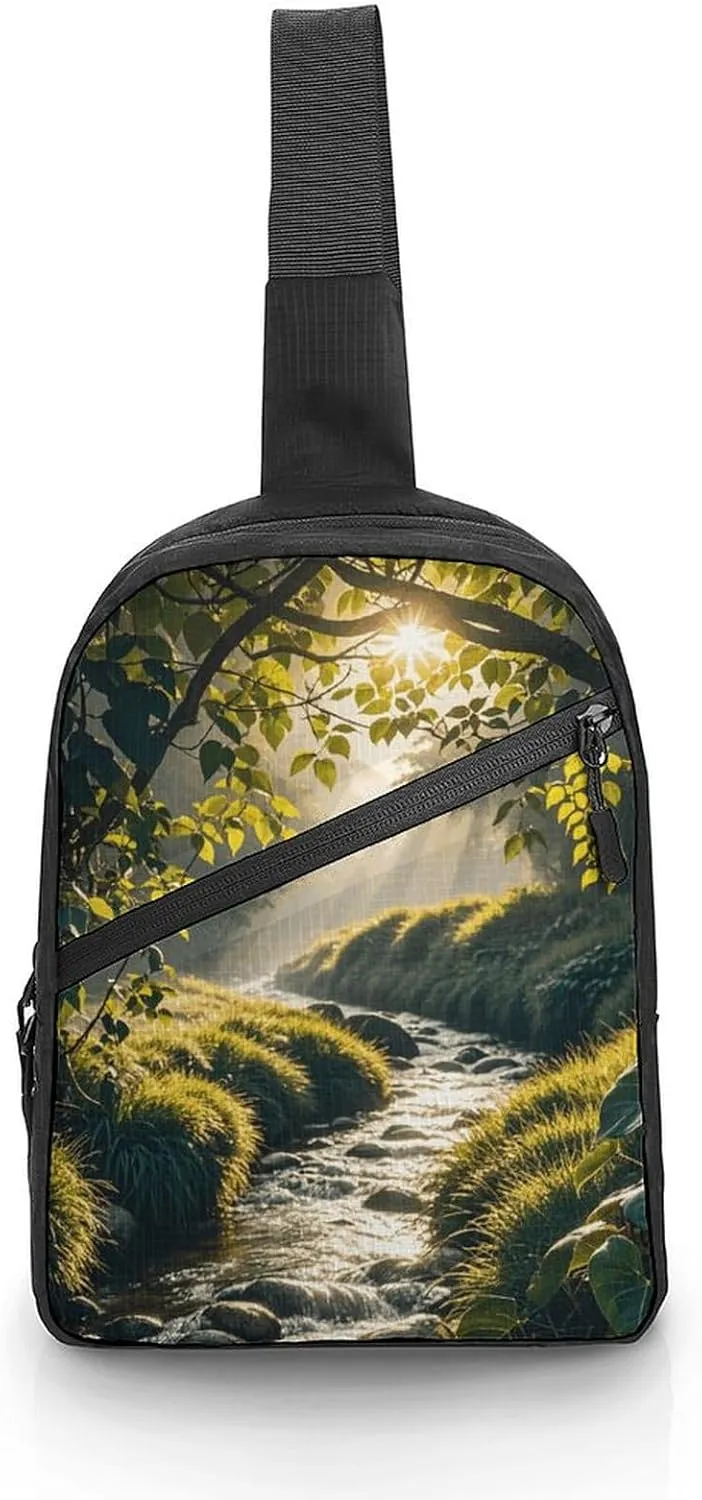 Sling Bag for Women Men Forest Creek Crossbody Bag Casual Daypack Backpack Shoulder Chest Bag Fashion Waist Pack Water Resistant Fanny Pack Crossbody Shoulder Bag