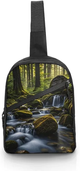 Sling Bag for Women Men Green Creek Crossbody Bag Casual Daypack Backpack Shoulder Chest Bag Fashion Waist Pack Water Resistant Fanny Pack Crossbody Shoulder Bag