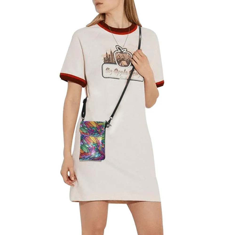Small Cell Phone Purse - Colorful Feathers