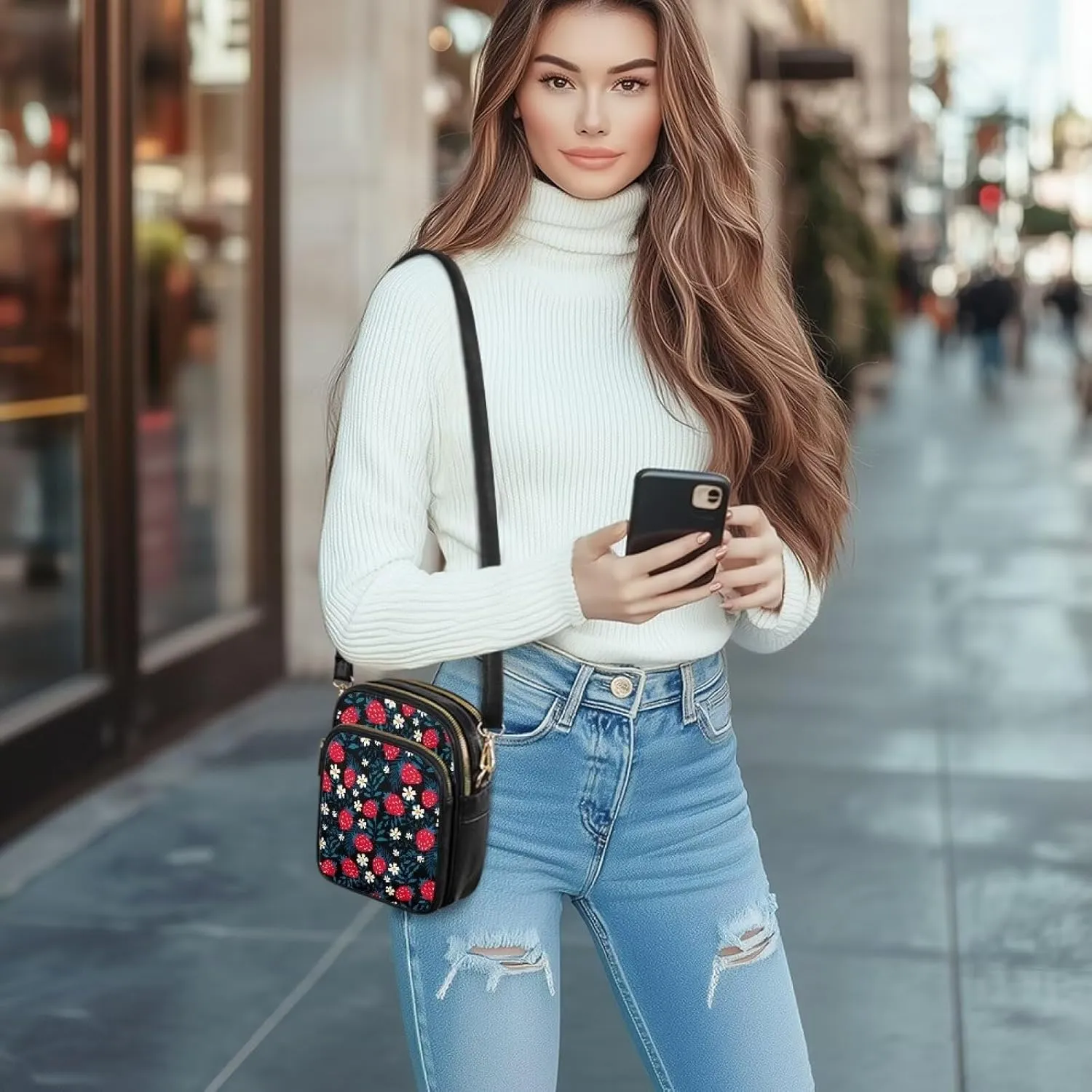 Small Crossbody Bags for Women, Daisy Sunflowers Cross Over Purse PU Leather Shoulder Handbags for Travel, Work