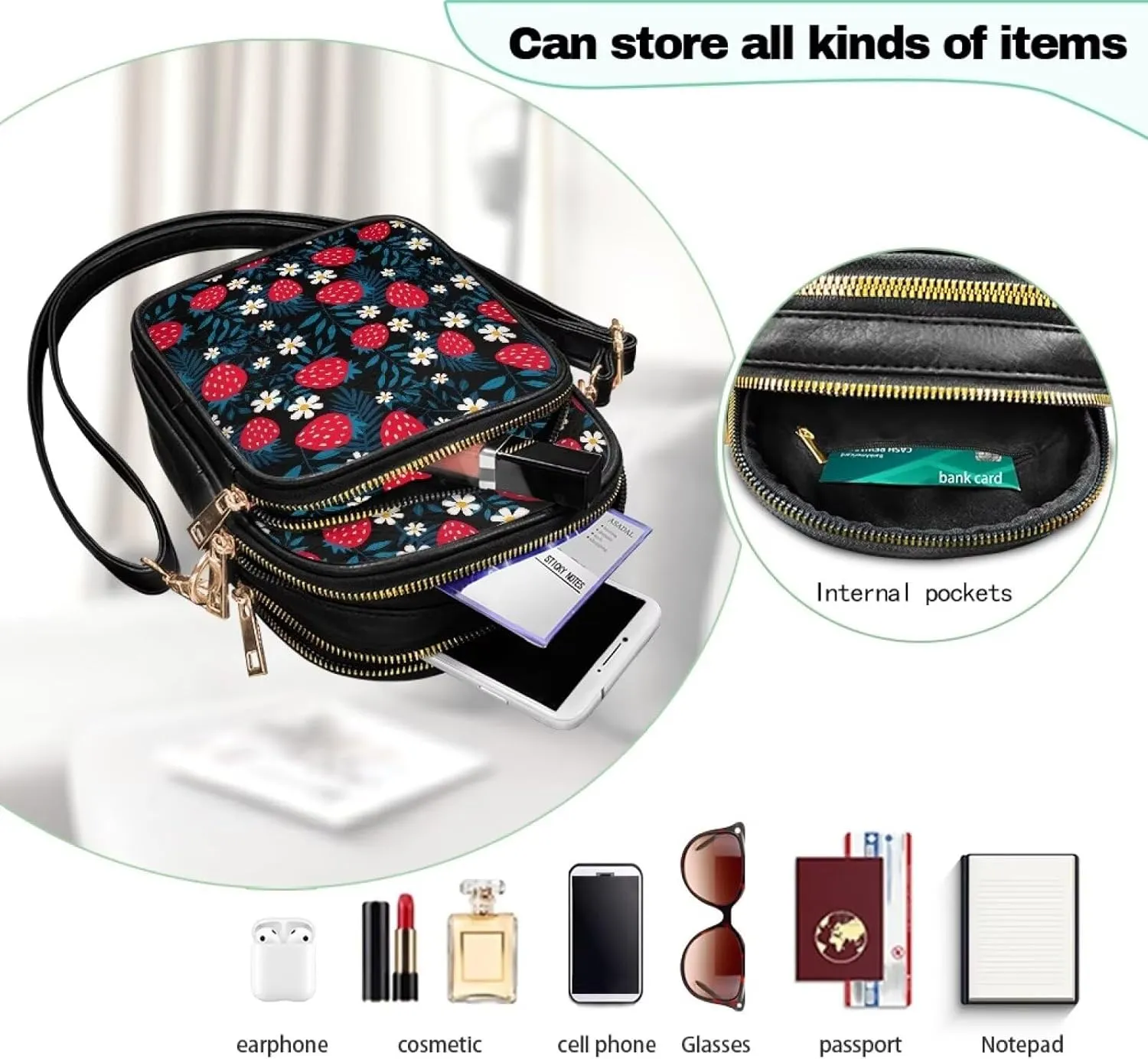 Small Crossbody Bags for Women, Daisy Sunflowers Cross Over Purse PU Leather Shoulder Handbags for Travel, Work
