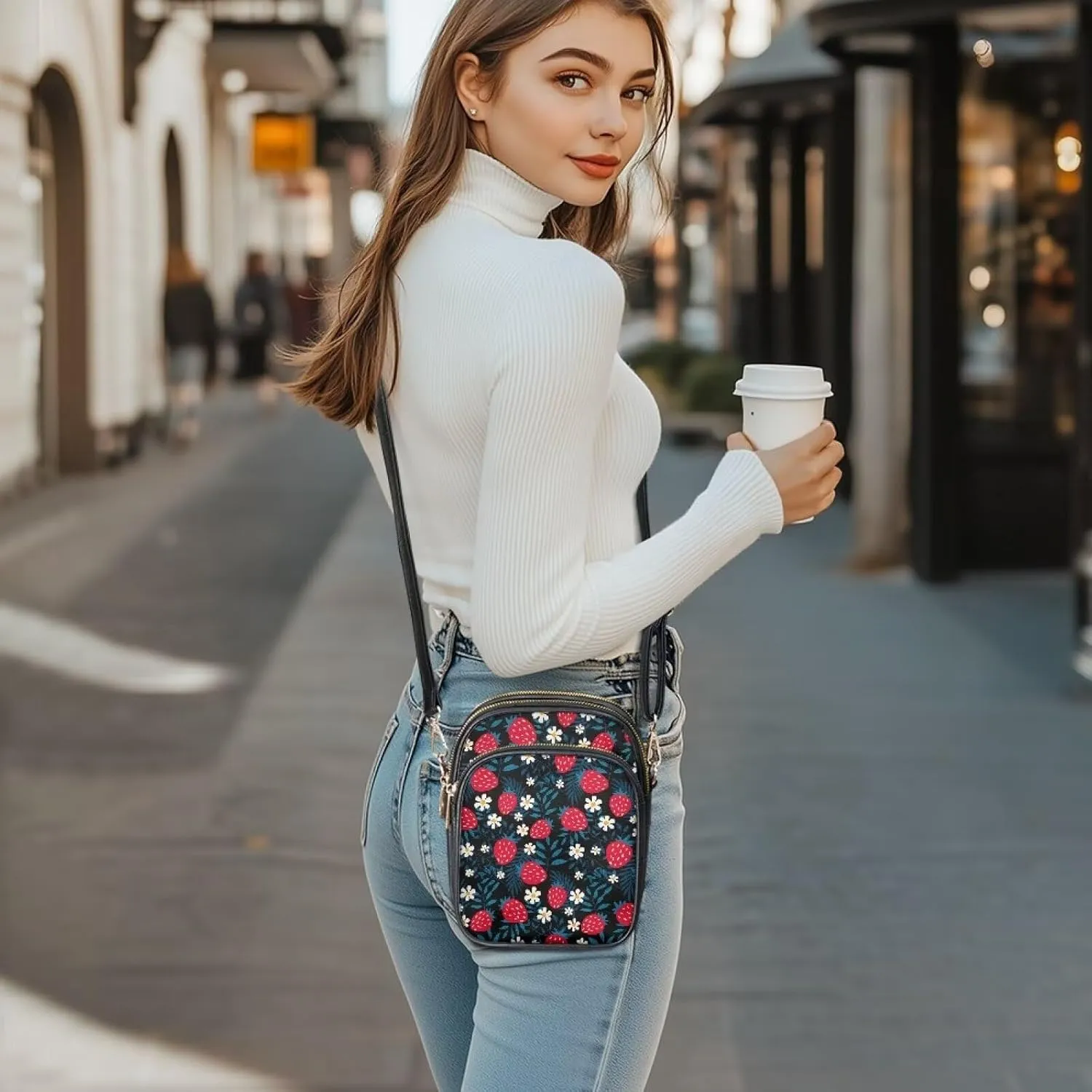 Small Crossbody Bags for Women, Daisy Sunflowers Cross Over Purse PU Leather Shoulder Handbags for Travel, Work