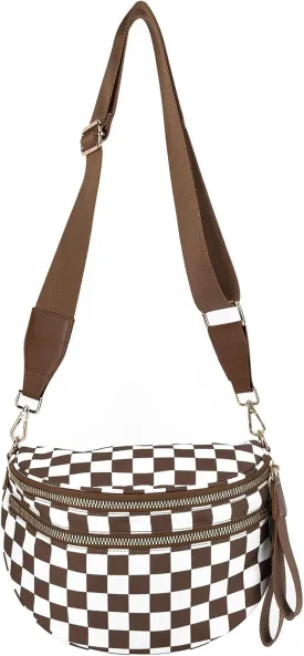 Small Crossbody Diaper Bags Mini Checkered Fanny Pack Diaper Bag For Baby Travel, Nylon Crossbody Bum Bags