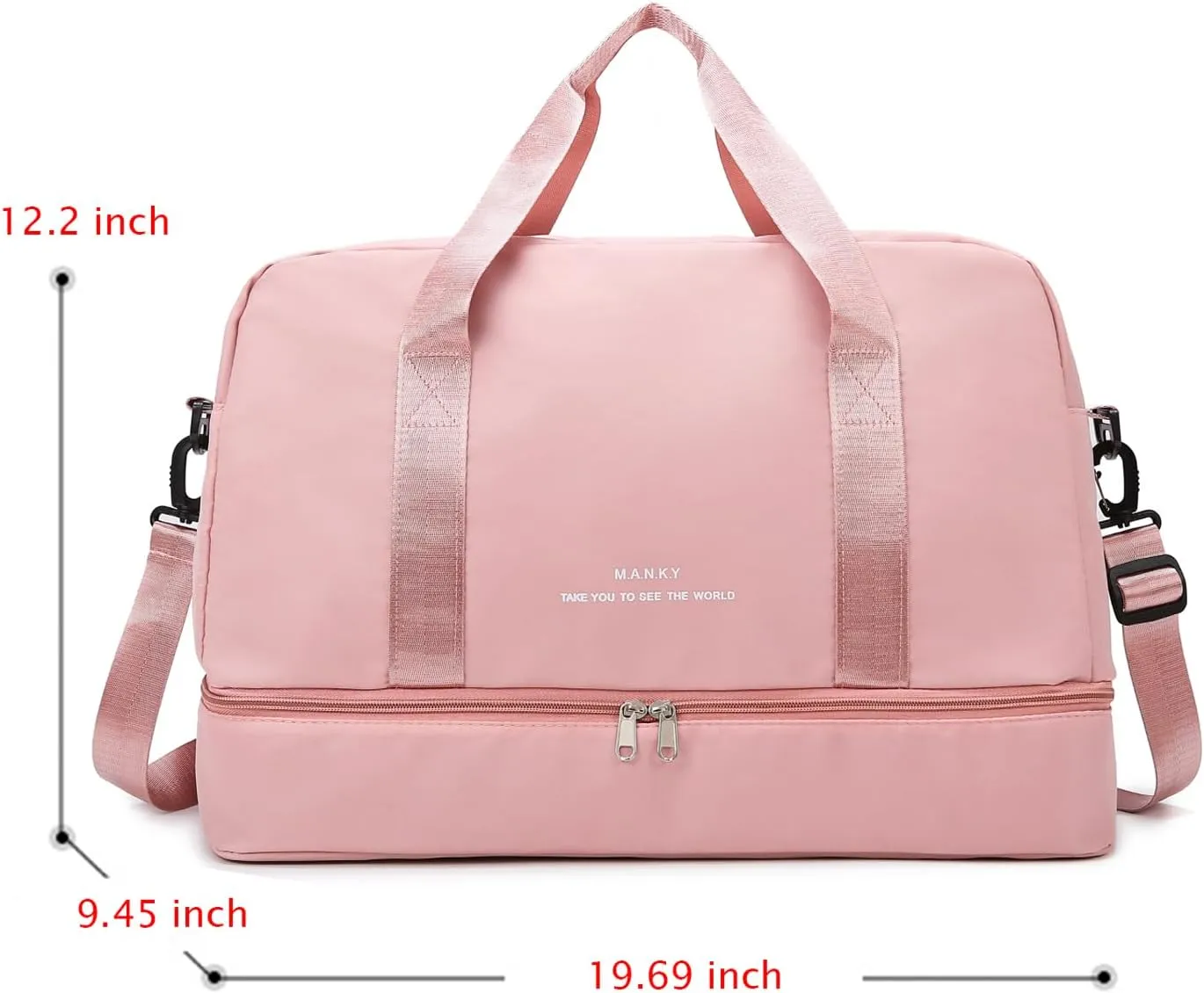 Sports Travel Duffel Bag for Women,Light Gym Bag with Shoe Compartment,Large Capacity Weekender Overnight with Wet Pocket for Lady Travel, Gym, Yoga Light pink