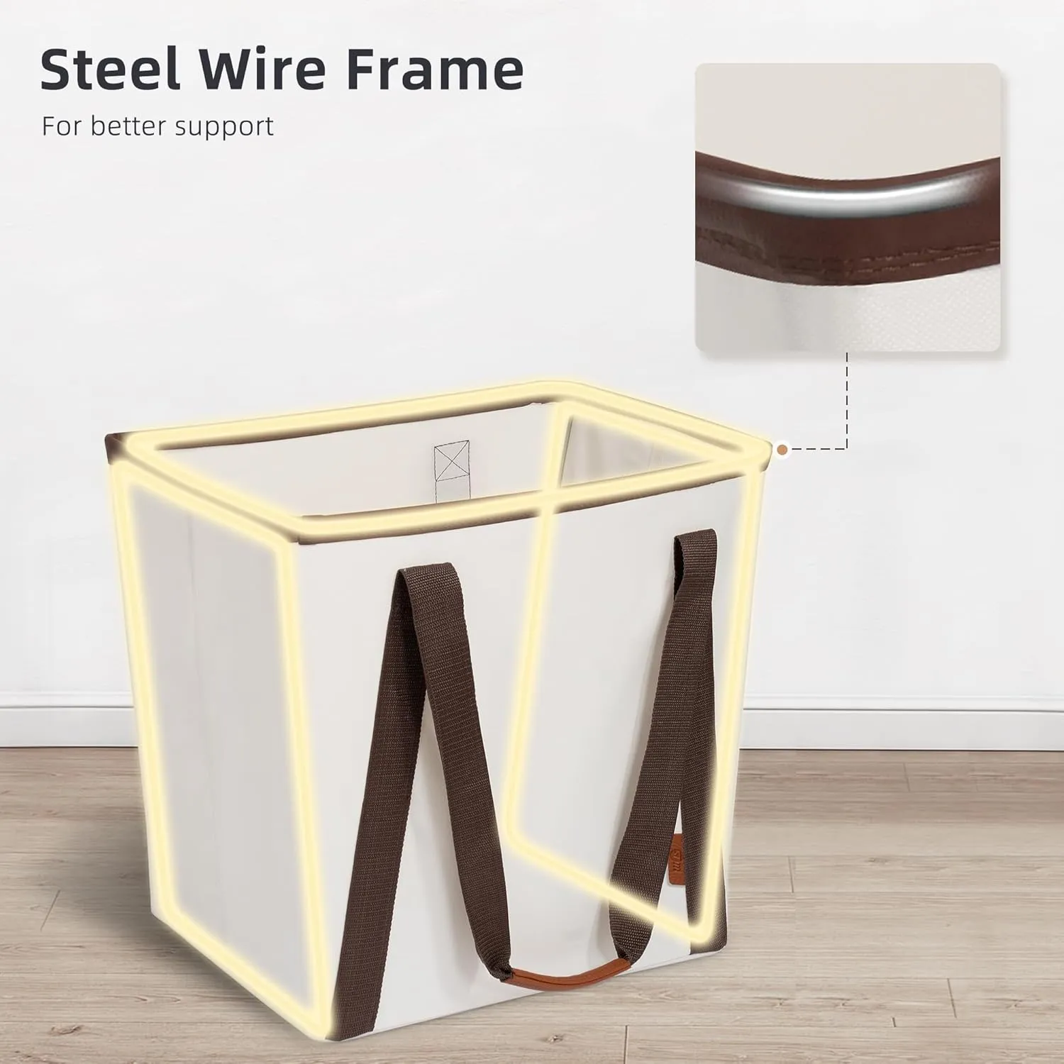 STORAGE MANIAC Collapsible Laundry Caddy, 128L (34 Gal) Large Collapsible Laundry Basket with Sturdy Metal Wire Frame, Long Carry Handles - Space-Saving, Foldable Laundry hamper, 2 Pack Beige