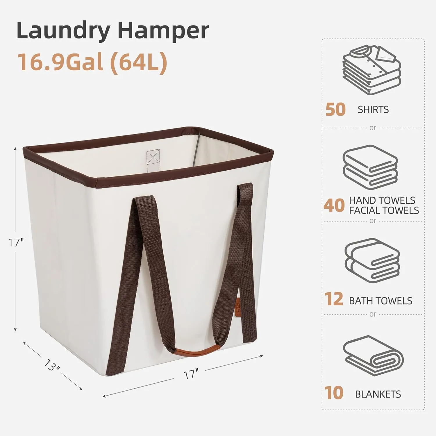 STORAGE MANIAC Collapsible Laundry Caddy, 128L (34 Gal) Large Collapsible Laundry Basket with Sturdy Metal Wire Frame, Long Carry Handles - Space-Saving, Foldable Laundry hamper, 2 Pack Beige