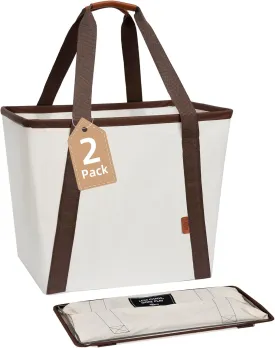 STORAGE MANIAC Collapsible Laundry Caddy, 128L (34 Gal) Large Collapsible Laundry Basket with Sturdy Metal Wire Frame, Long Carry Handles - Space-Saving, Foldable Laundry hamper, 2 Pack Beige