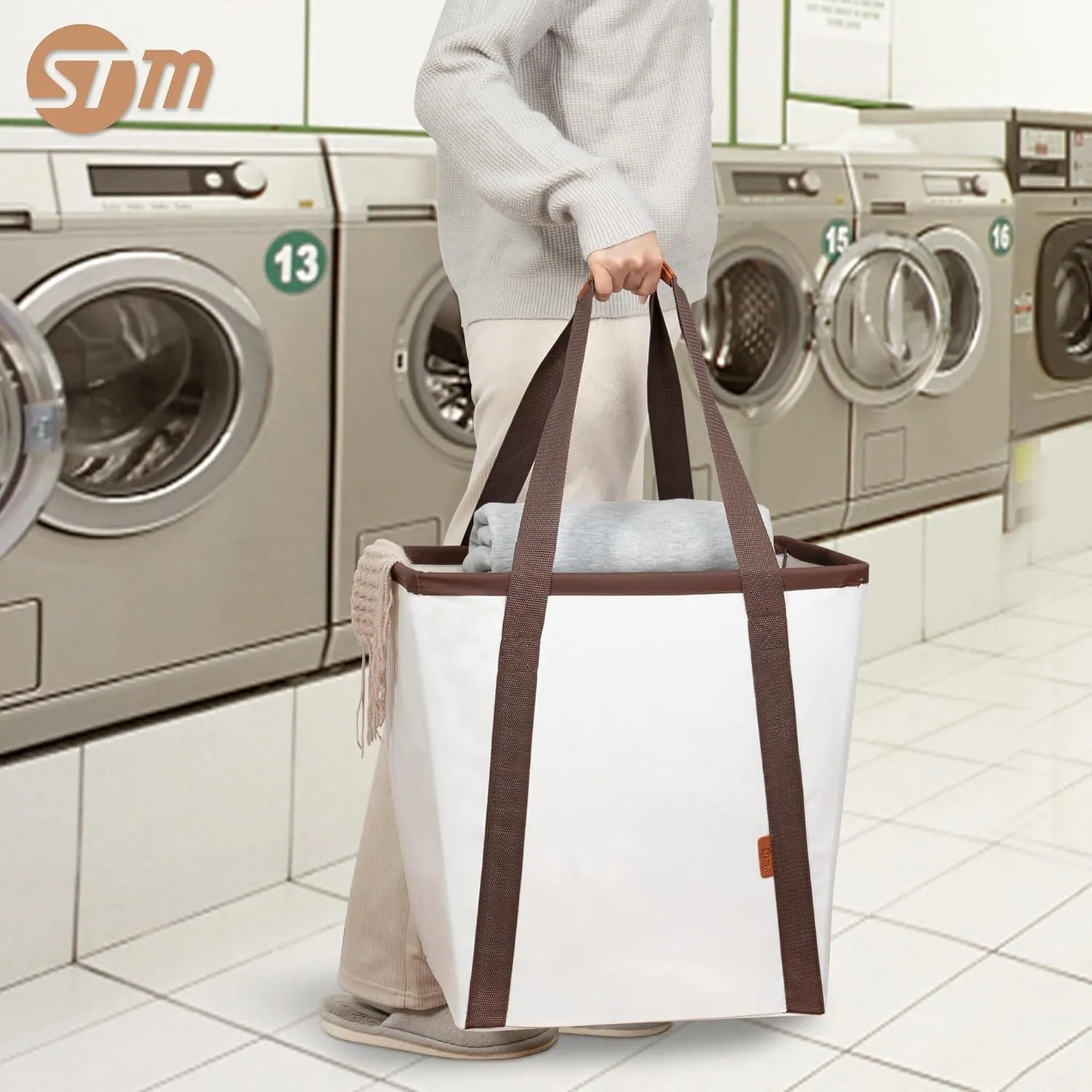 STORAGE MANIAC Collapsible Laundry Caddy, 128L (34 Gal) Large Collapsible Laundry Basket with Sturdy Metal Wire Frame, Long Carry Handles - Space-Saving, Foldable Laundry hamper, 2 Pack Beige