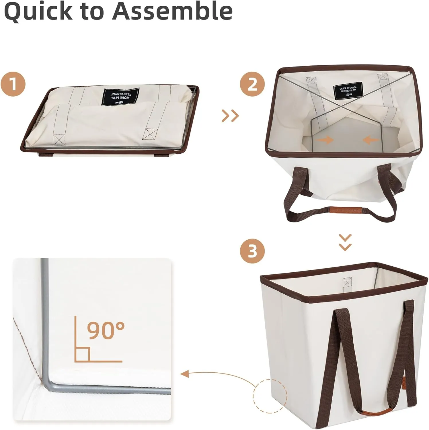 STORAGE MANIAC Collapsible Laundry Caddy, 128L (34 Gal) Large Collapsible Laundry Basket with Sturdy Metal Wire Frame, Long Carry Handles - Space-Saving, Foldable Laundry hamper, 2 Pack Beige