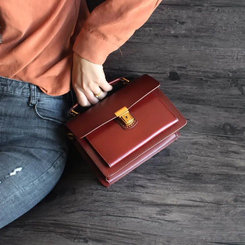 Stylish Women Brown Leather Satchel Bag Crossbody Bags Handbags