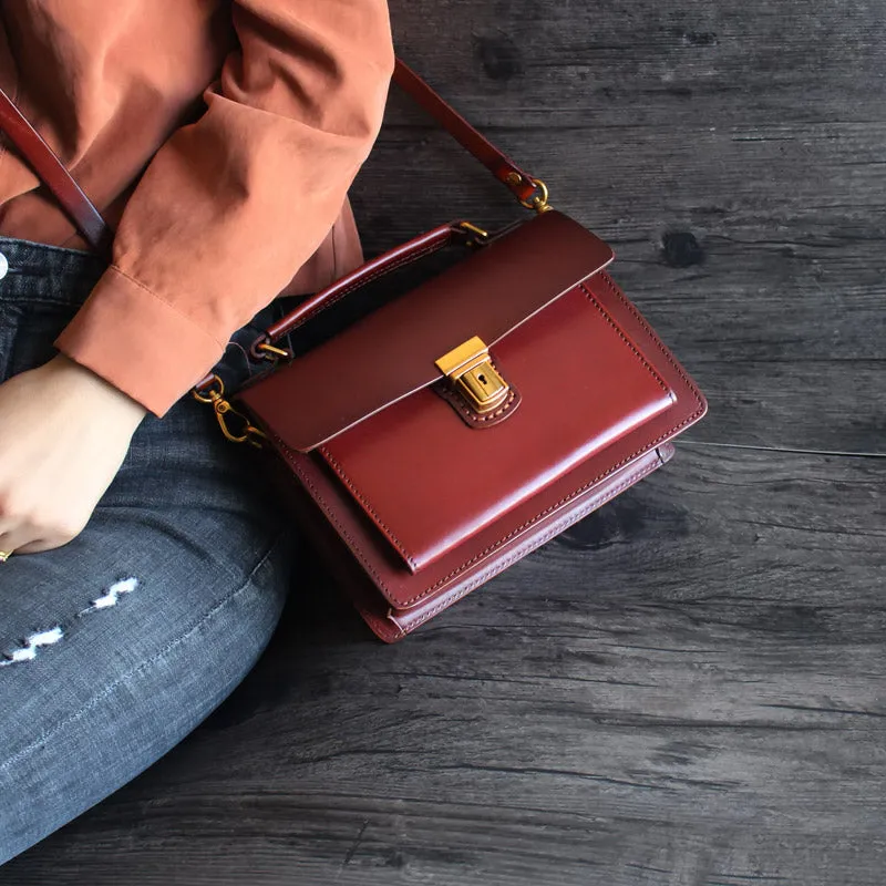 Stylish Women Brown Leather Satchel Bag Crossbody Bags Handbags