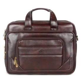 THE CLOWNFISH Faux Leather Expandable Capacity 15.6 inch Laptop Messenger Bag Briefcase (Dark Brown)