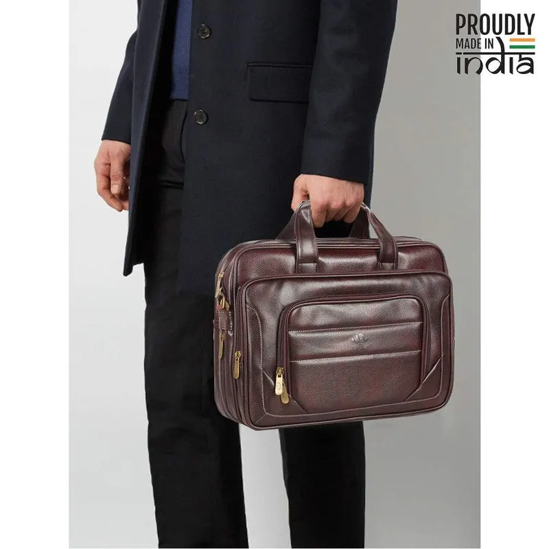 THE CLOWNFISH Faux Leather Expandable Capacity 15.6 inch Laptop Messenger Bag Briefcase (Dark Brown)