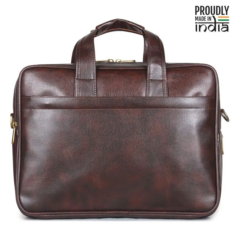 THE CLOWNFISH Faux Leather Expandable Capacity 15.6 inch Laptop Messenger Bag Briefcase (Dark Brown)