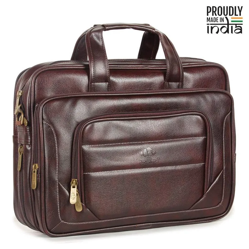 THE CLOWNFISH Faux Leather Expandable Capacity 15.6 inch Laptop Messenger Bag Briefcase (Dark Brown)