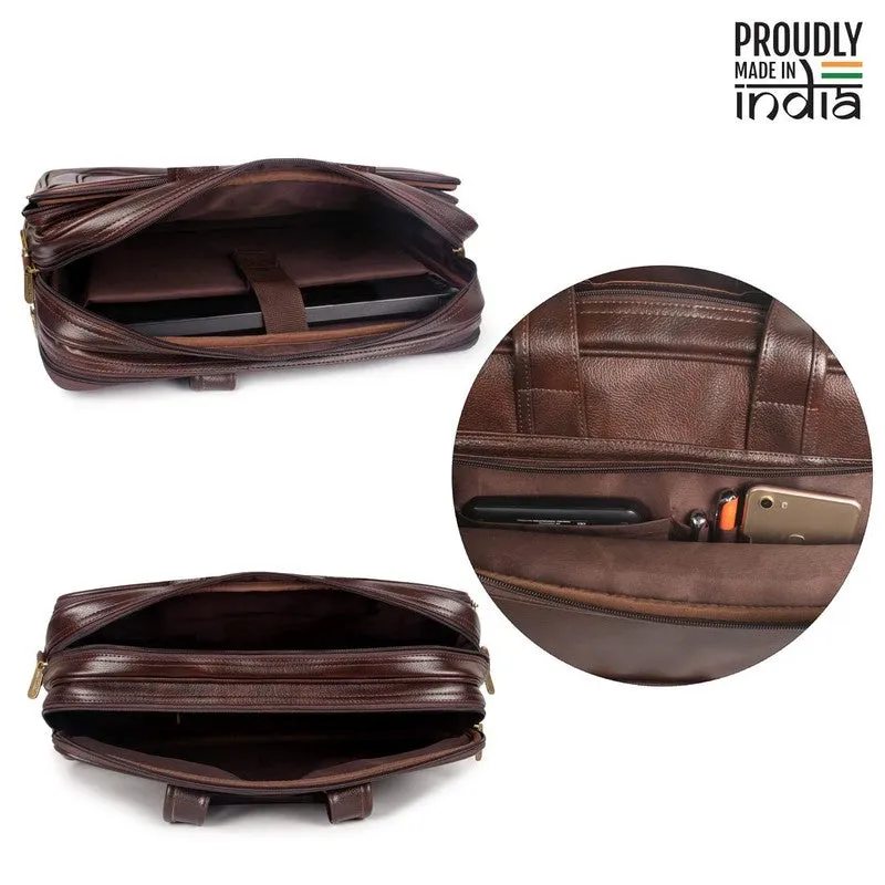 THE CLOWNFISH Faux Leather Expandable Capacity 15.6 inch Laptop Messenger Bag Briefcase (Dark Brown)