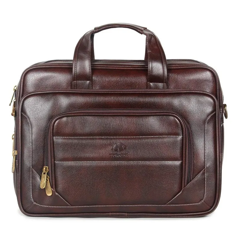 THE CLOWNFISH Faux Leather Expandable Capacity 15.6 inch Laptop Messenger Bag Briefcase (Dark Brown)
