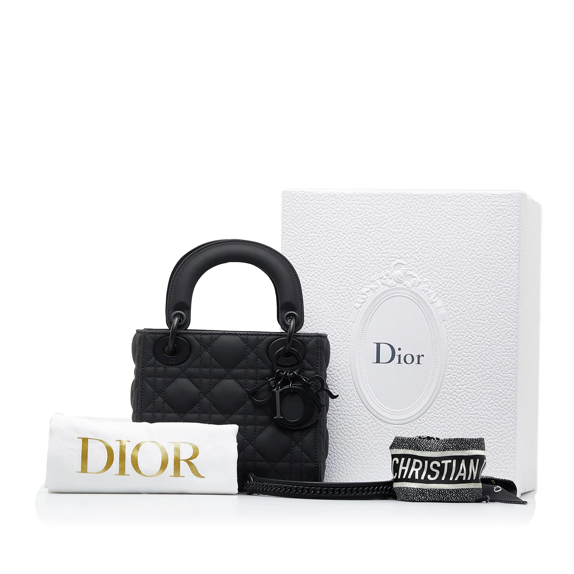 Trendy Inspired Dior Lady Mini Ultramatte Black Cannage Quilted Leather Black